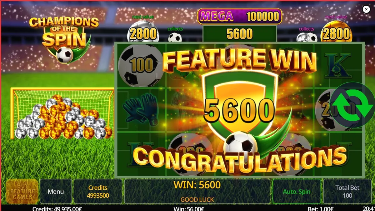 Tela do jogo Champion of The Spin com tema de futebol